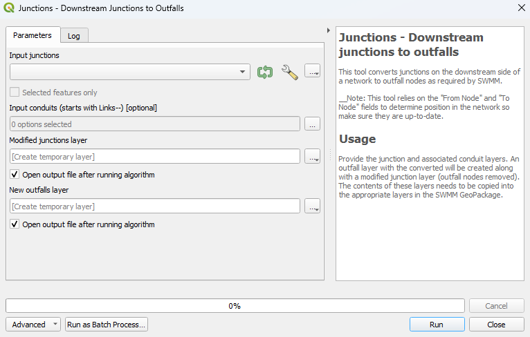 Junctions Downstream Junctions to Outfalls Dialog b.png