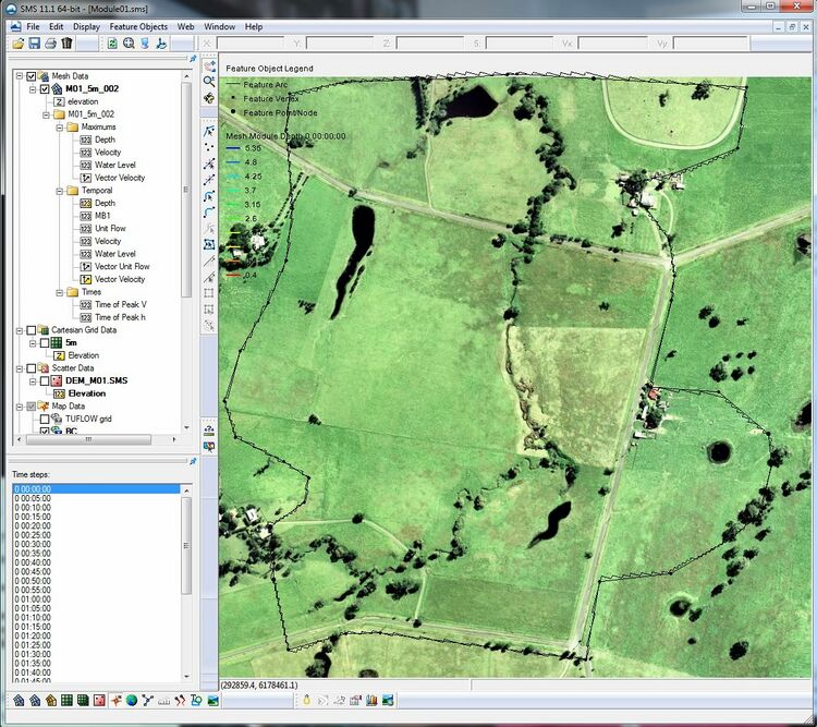 SMS Showing Aerial Photo and TUFLOW Results